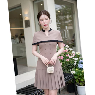 D282 เดรสเสื้อคลุมขอบดำจีบหน้า มีไซส์ S-3XL ความยาว 34-35 นิ้ว