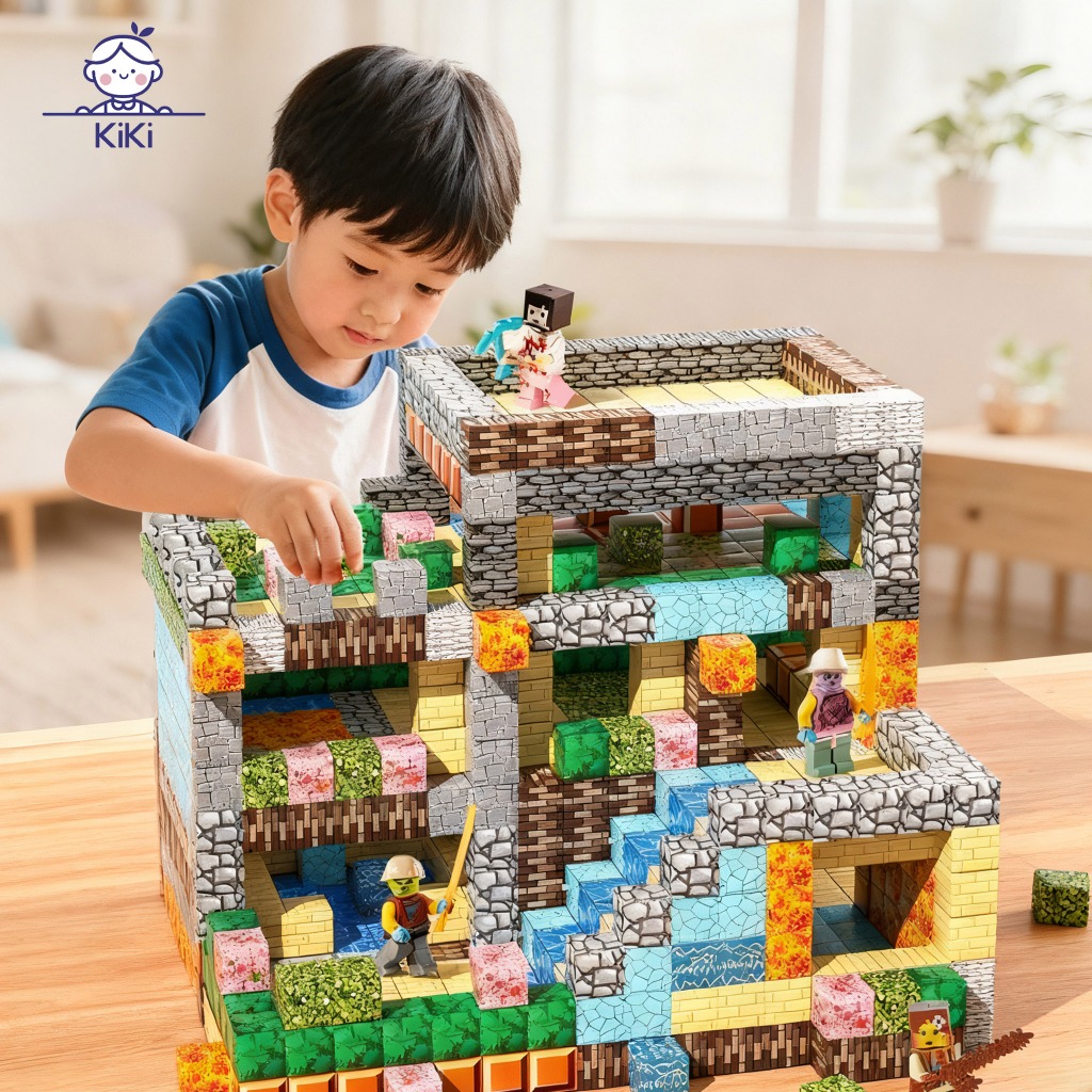 KiKi บล็อกแม่เหล็ก 100 ชิ้น ตัวต่อแม่เหล็ก DIY สร้างเมือง ของเล่นเสริมพัฒนาการเด็ก STEM พร้อมส่งจากไทย