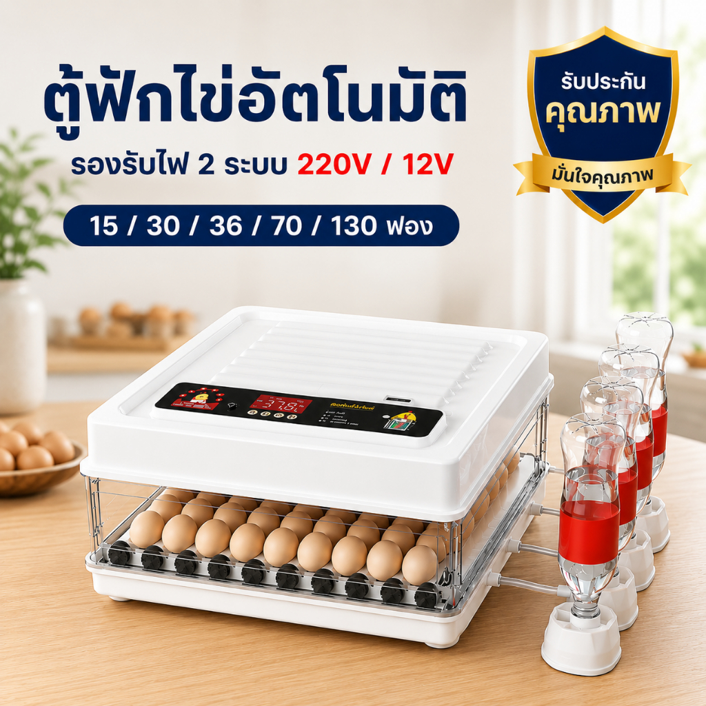 พร้อมส่ง💥ตู้ฟักไข่อัตโนมัติ 15/30/48/130 ฟอง เครื่องฟักไข่ไก่ เป็ด ห่าน พลิกไข่อัตโนมัติ ควบคุมอุณหภูมิ เติมน้ำอัตโนมัติ