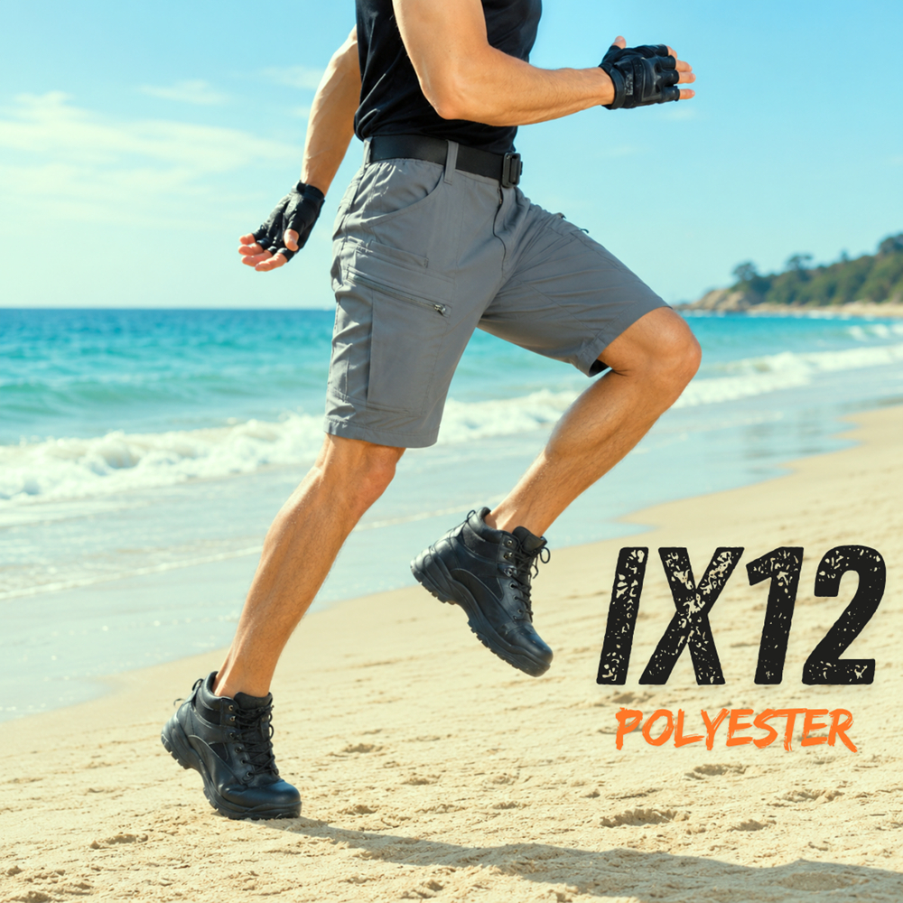 IX12 กางเกงคาร์โก้ ขาสั้น กางเกงยุทธวิธี ผ้ายืด สีเทา มีซับใน มีช่องกระเป๋าหลายช่อง XS-5XL