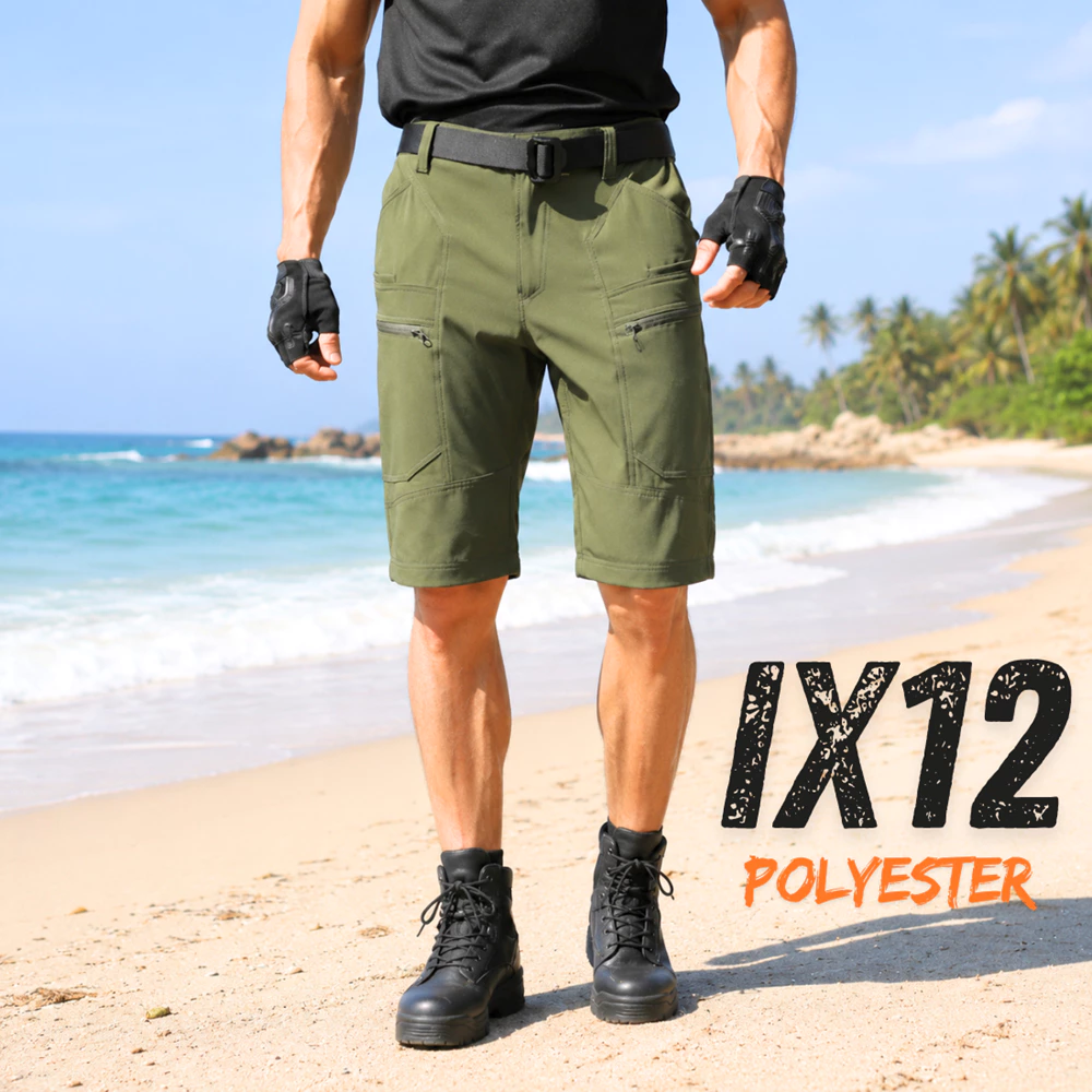 IX12 กางเกงคาร์โก้ ขาสั้น กางเกงยุทธวิธี ผ้ายืด สีเขียว มีซับใน มีช่องกระเป๋าหลายช่อง XS-5XL