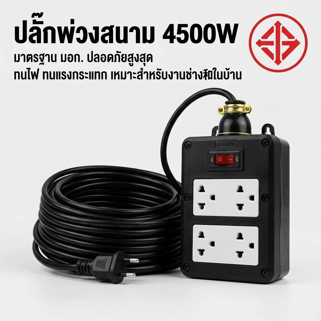 ปลั๊กบล๊อคยาง 5/10/20/30เมตร ช่อง รับไฟ พร้อมสายไฟ VCT บล๊อคยาง 2x4 ปลั๊กไฟสนาม