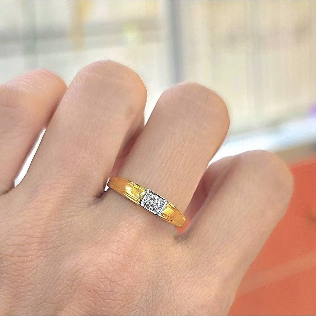 💎✨ แหวนเพชรแท้ ดีไซน์เรียบหรู คลาสสิก ✨💎เพชรแท้ 13 ตังค์ 💎 น้ำหนักทอง 2.43 กรัม เบอร์วง 55#