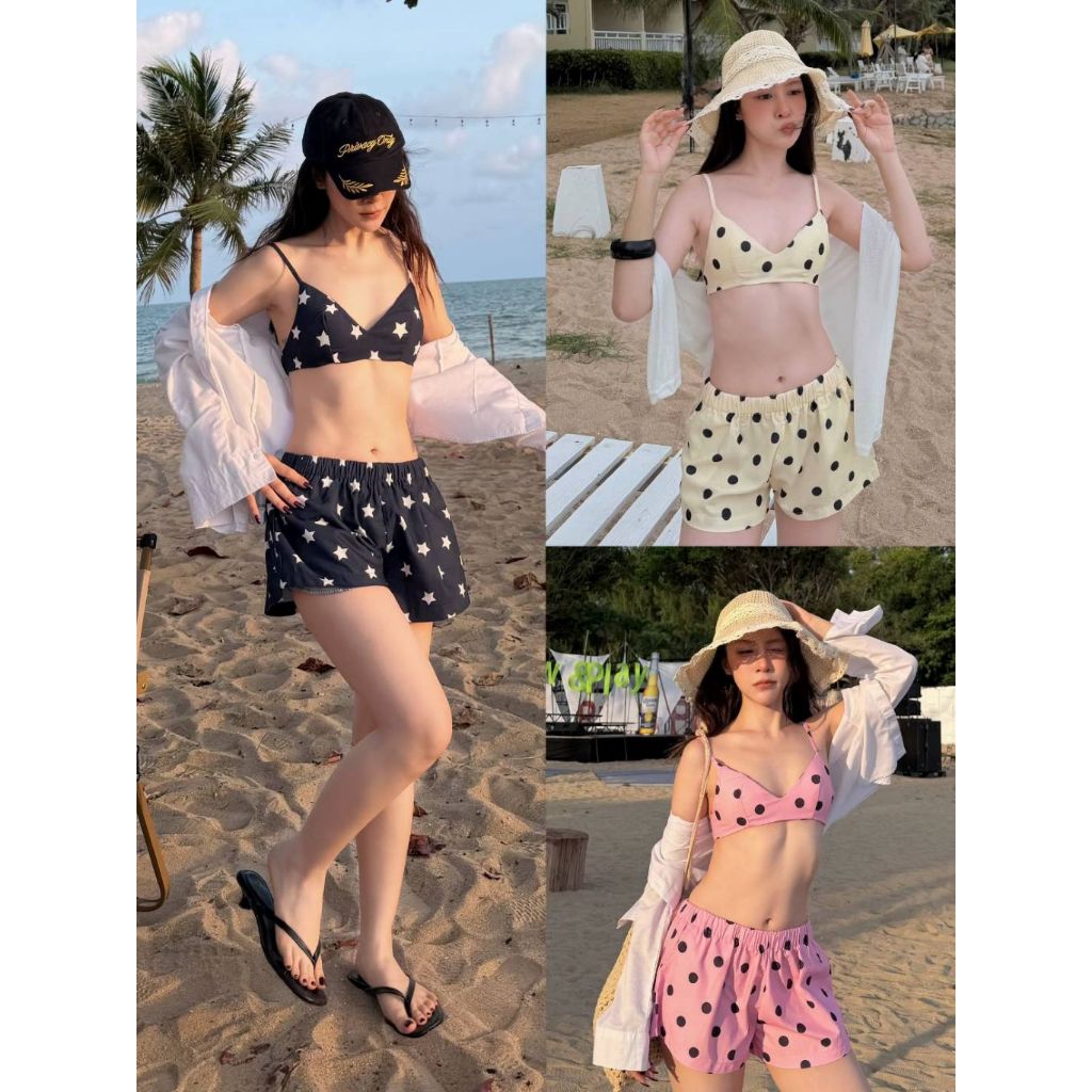 Lazy - cc - COCO BREEZE BIKINI SET - ชุดเซตบิกินี่ + กางเกงขาสั้น (ส่งด่วน)