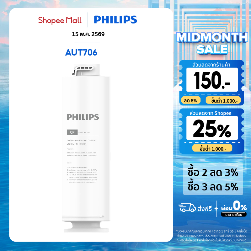 Philips water Filter AUT706 CP / AUT747 RO ไส้กรองเครื่องกรองน้ำ สำหรับเครื่องกรองน้ำรุ่น AUT2015