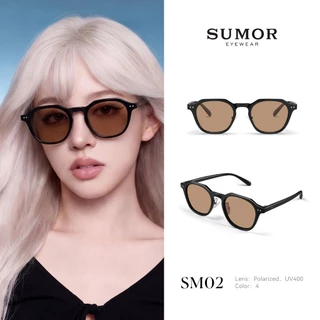 SUMOR : (SM02) แว่นตากันแดดผู้ชาย กรอบTR90 เบาสบาย Polarized สีน้ำตาล แว่นตาผู้หญิงหน้ากลม แว่นกันแดดUV400 | Sunglasses