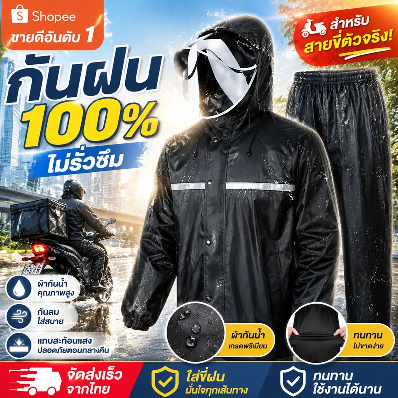 【จัดส่งภายในวัน】ชุดกันฝน FLON เสื้อกันฝนผู้ใหญ่ เสื้อกันฝน แบบแยก ระบายอากาศ ดีไซน์สะท้อนแสง 50 ปีไม่เสีย