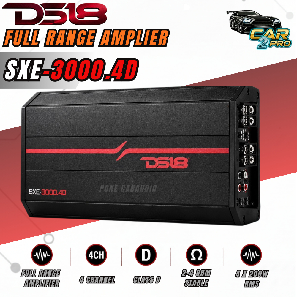 AMP DS18 รุ่น SXE-3000.4D/BK  Class D 4-Channel  4-Ohm 3000 Watt