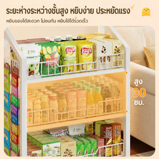 Homemark ชั้นวางของ 5 ชั้น มีล้อ ชั้นวางขนม ชั้นวางเครื่องดื่ม ชั้นวางอเนกประสงค์ ชั้นเหล็กเก็บของ พร้อมตะขอแขวน