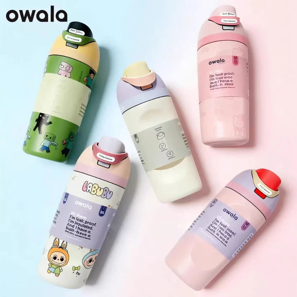 Owala Freesip Kids ขวดน้ํา 16 ออนซ์, สแตนเลสหุ้มฉนวน, ฝาฟางป้องกันการรั่วพร้อมที่จับ – สูญญากาศติดผนังคู่สําหรับโรงเรียน