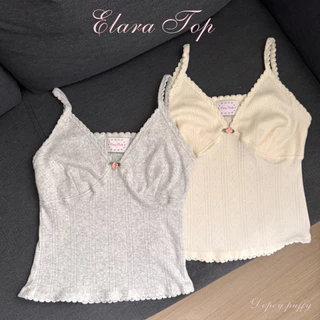 Dopey.puffy / Elara Top เสื้อสายเดี่ยวเนื้อผ้าฉลุมีดีเทลติดลายดอกไม้