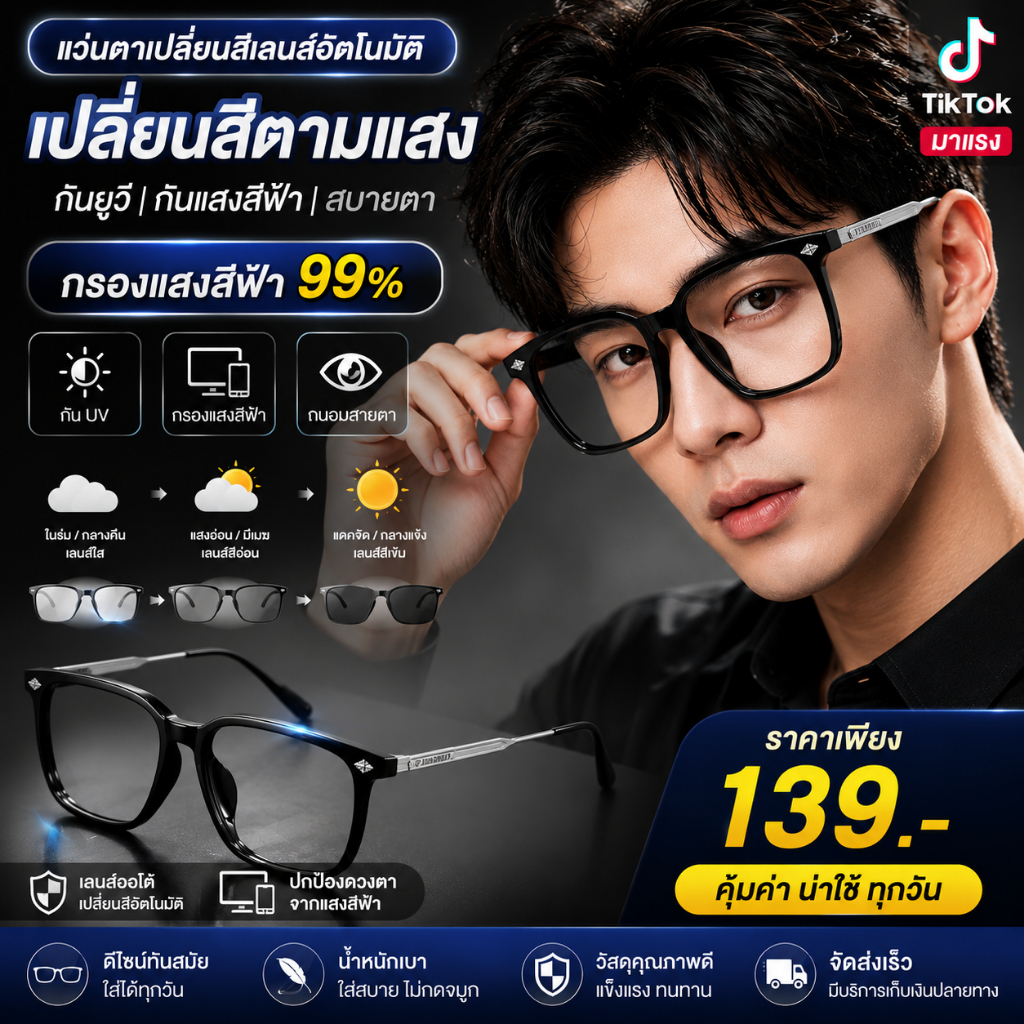 แว่นสายตากันแสงกึ่งโลหะโปร่งแสงแว่นตากันรังสีแว่นตากันแดดแฟชั่นสายตาสั้นสำหรับผู้สูงอายุ และผู้หญิง (กล่องฟรี)