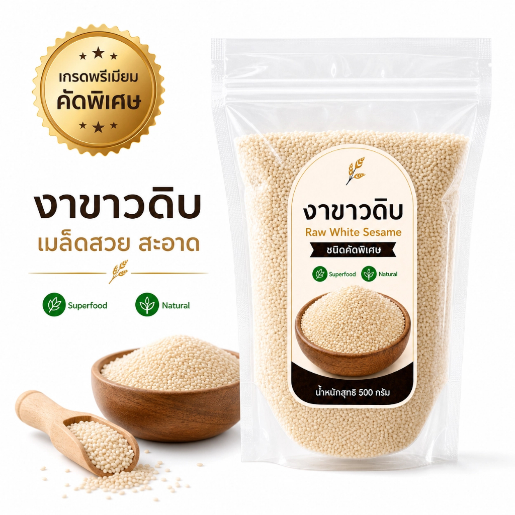 งาขาวดิบ White Sesame Seed สดใหม่จากไร่ ธรรมชาติ 100% ยังไม่คั่ว ไม่มีสารเจือปน โรยอาหาร ทำขนม