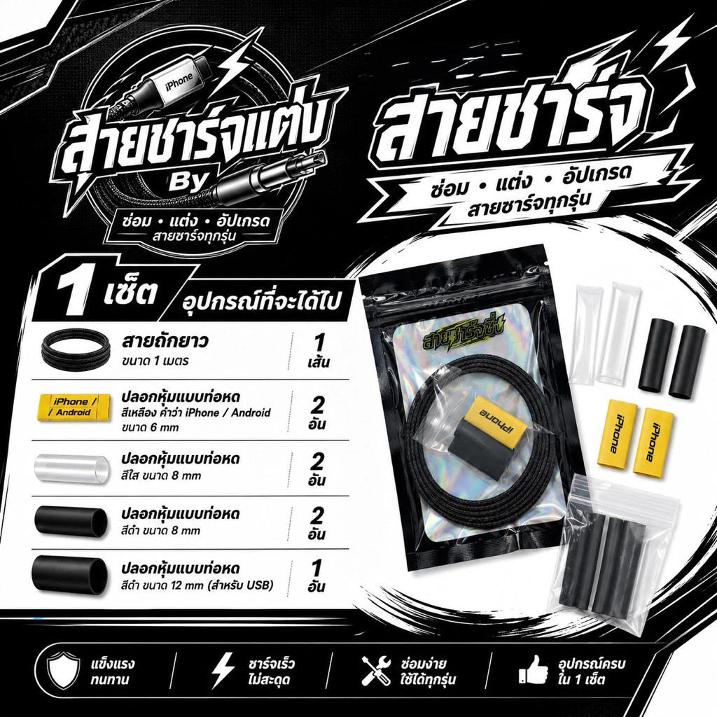 ปลอกหุ้มสายชาร์จแบบถักครบชุด( ขนาดสายยาว 1 เมตร )