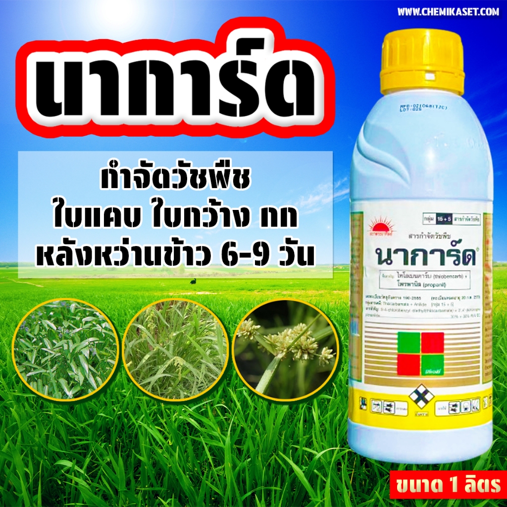 นาการ์ด ขนาด 1 ลิตร (โพรพานิล + ไทโอเบนคาร์บ 30%+30% W/V EC) คุมฆ่าหญ้า