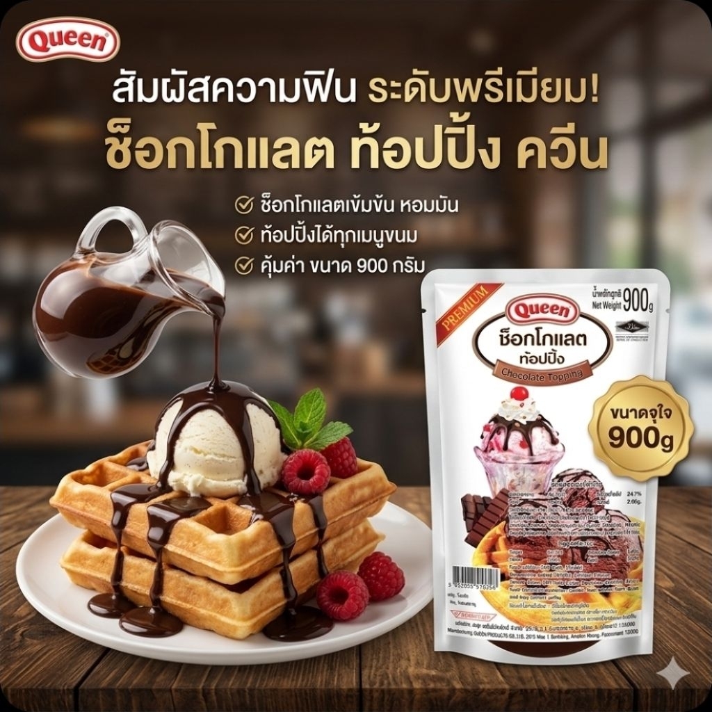 Queen ควีน ช็อกโกแลตท็อปปิ้ง ขนาด 900 กรัม.