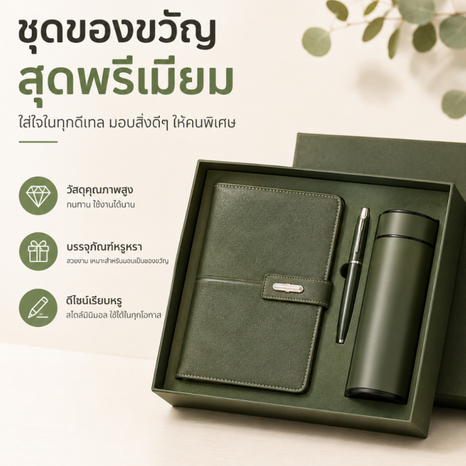 พร้อมกล่องและถุงหิ้ว ชุดของขวัญของแจกผู้ใหญ่ ผู้บริหาร นักธุรกิจ พนักงาน(ขายดี)ชุดของขวัญธุรกิจ ไดอารี่+ปากกา (และกระบอก