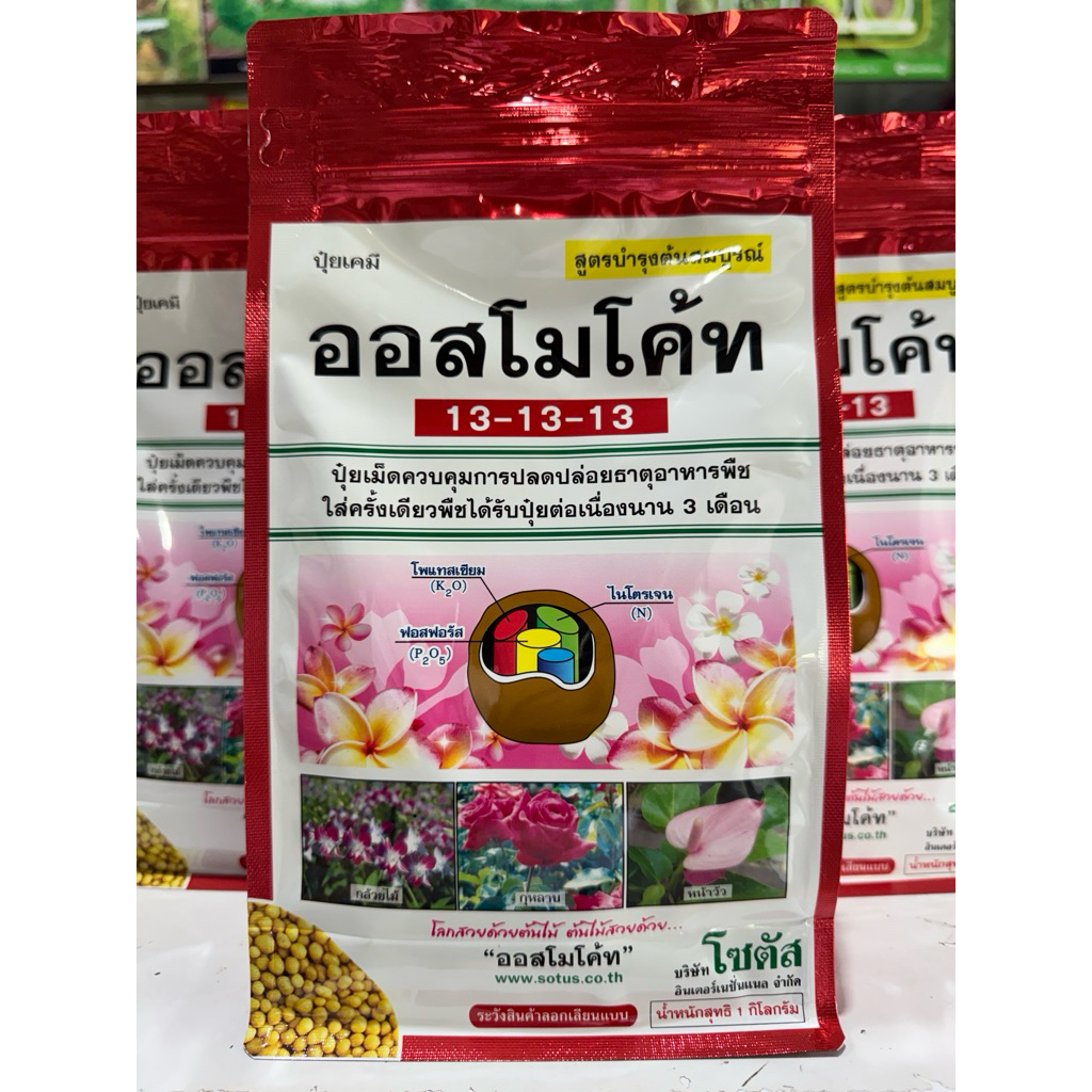 ออสโมโค้ท 1 kg. สูตร13-13-13 ปุ๋ยละลายช้า ปุ๋ยใส่กล้วยไม้ ไม้ดอกไม้ประดับ ปุ๋ยแคคตัส ปุ๋ย3เดือน