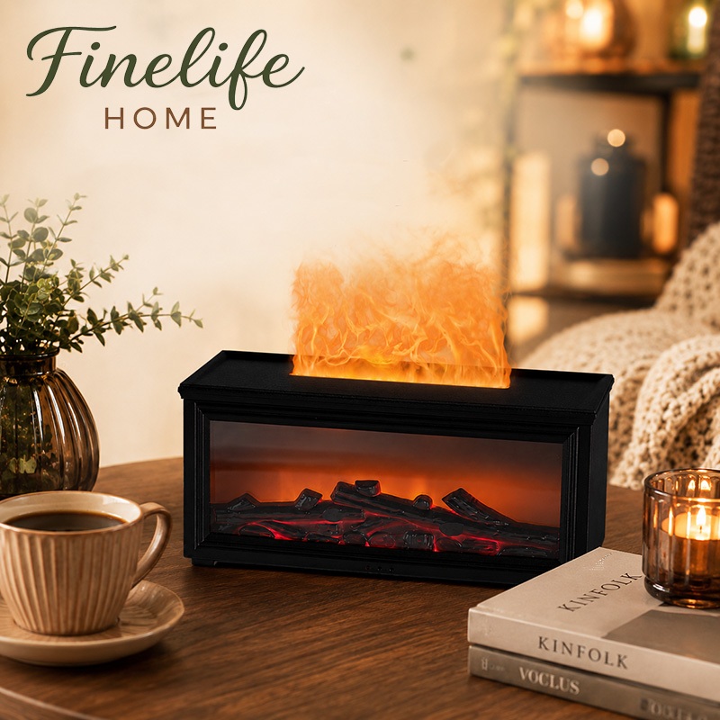 Finelife เครื่องพ่นไอน้ำดีไซน์เตาผิงไฟ LED สุดเท่ เครื่องอโรม่าปรับอากาศมินิมอล ตกแต่งบ้านและโต๊ะทำงานให้น่าอยู่ยิ่งขึ้น