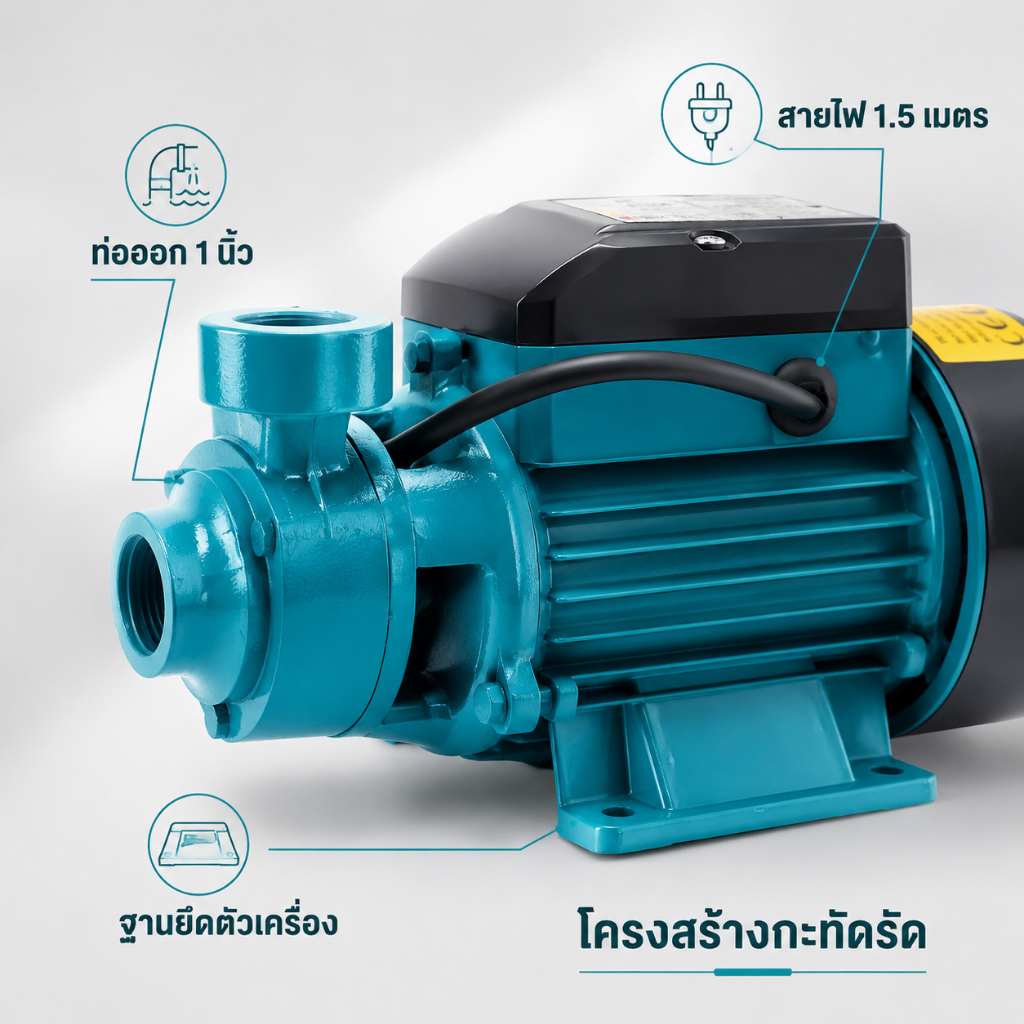 ปั๊มน้ำโซล่าเซลล์ QB60 DC 12V/24V ปั๊มหอยโข่ง 1 นิ้ว รูปที่ 6