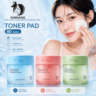 SHIMANG โทนเนอร์แพด 90 แผ่น Toner Pad แผ่นเช็ดหน้า เติมน้ำ ผิวใส คุมมัน ลดสิว แถมแหนบ