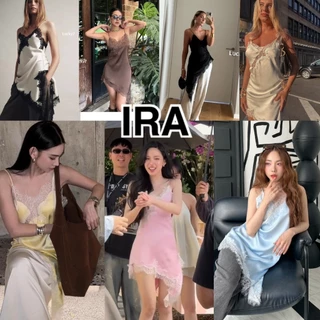 BY IRA มินิเดรสสายเดี่ยวซาตินงานซาตินแต่งลูกไม้ สวย หรู
