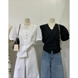 M2147 เสื้อเบล้าส์ลูกไม้ ลุคคุณหนู สวยหรูดูแพง อัปเกรดลุคให้ดูละมุนด้วยดีไซน์งานฉลุลูกไม้สุดประณีต
