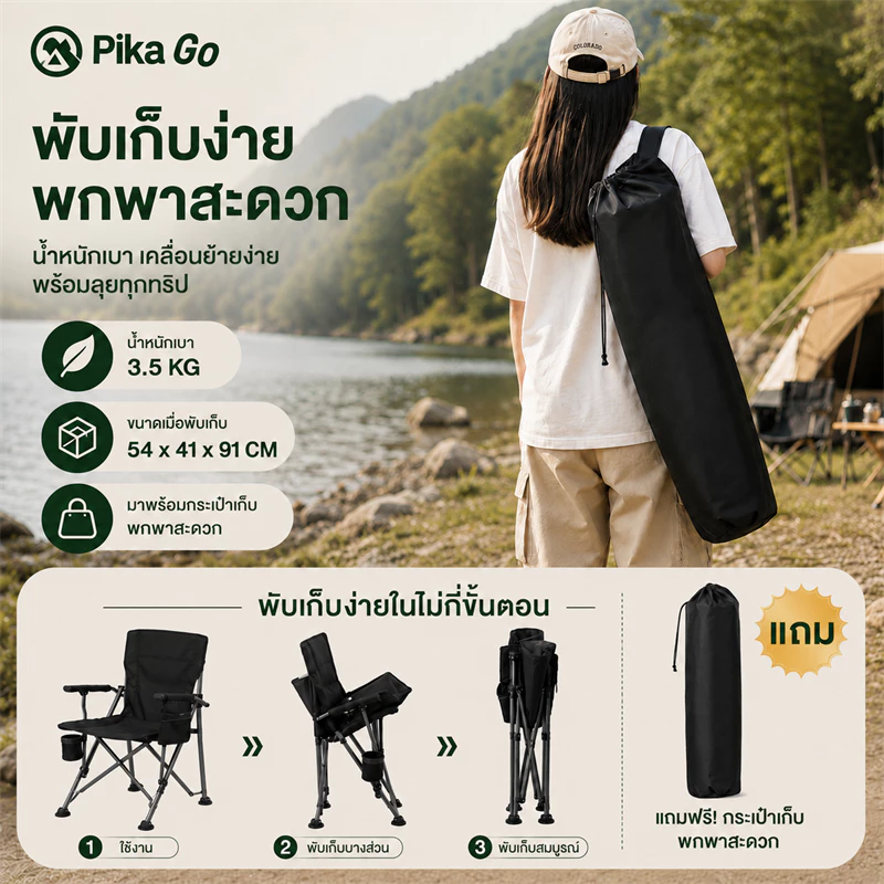 เก้าอี้แคมป์ปิ้ง เก้าอี้สนาม พับได้ ท่ออลูมิเนียม รับน้ำหนัก 200kg thumbnail 6
