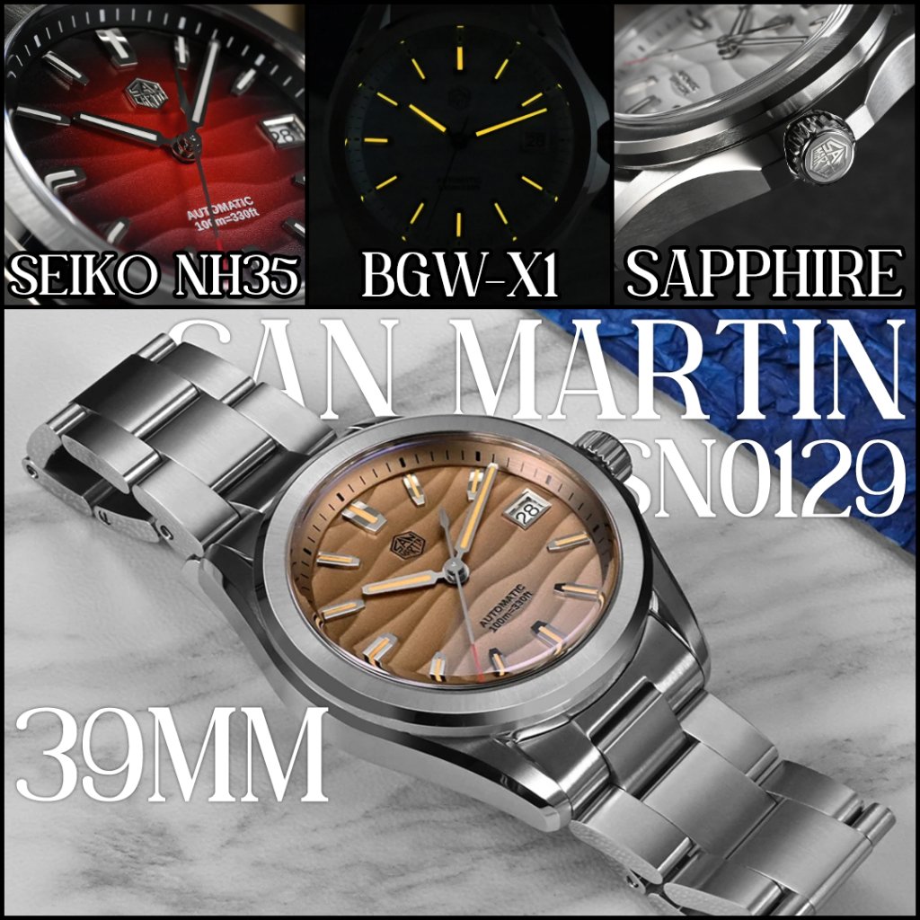 [Pre-order][ออโต้] San Martin SN0129 Dune Dress Watch 39MM Sapphire Seiko NH35 นาฬิกาผู้ชาย