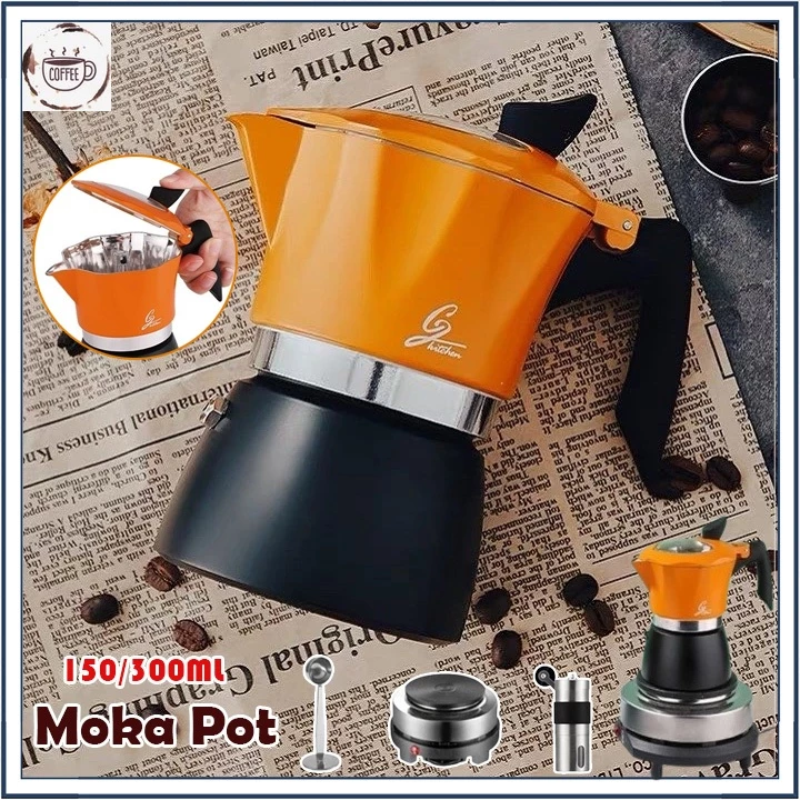 ☕☕☕ กาต้มกาแฟ หม้อต้มกาแฟสด Moka pot ความจุ 150/300ml ใช้งานกับเตาไฟฟ้า เตาแก็ส เตาแคมป์ปิ้ง