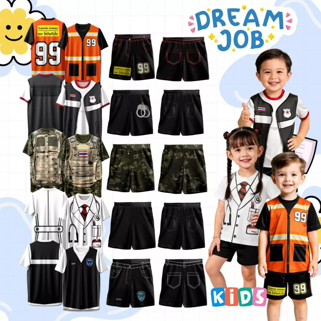 ชุดเซ็ท เสื้อ+กางเกง ลาย อาชีพในฝัน ในวัยเด็ก