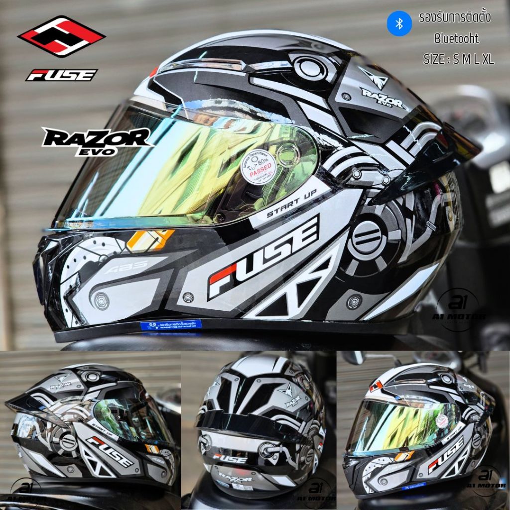 หมวกกันน็อคเต็มใบ FUSE รุ่น RAZOR EVO รองรับการติดตั้งบูลทูธ นวมถอดซักได้ S M L XL มาตรฐาน มอก.