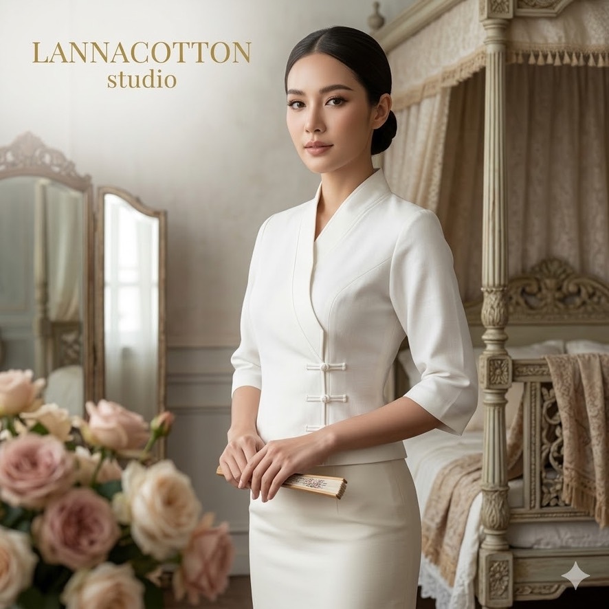 เสื้อผ้าฝ้ายเยื่อไผ่ ป้ายข้าง คอวีอัดผ้ากาว กระดุมจีน มี สี ดำ ขาว ธรรมชาติ บานเย็น ม่วง ฟ้า เหลือง เขียวใข่กา
