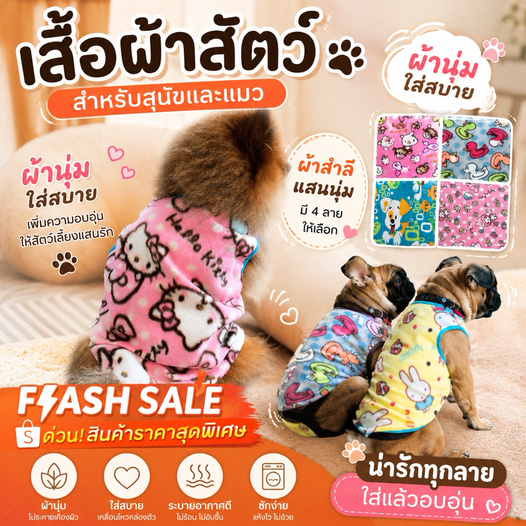 🇹🇭พร้อมส่ง🇹🇭 เสื้อหมา แบบแขนกุด กันหนาว เนื้อผ้าสำลีอุ่นๆ