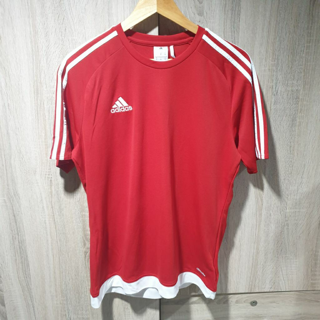เสื้อกีฬา ADIDAS รุ่น climalite สีแดงแถบขาว ของแท้มือสอง
