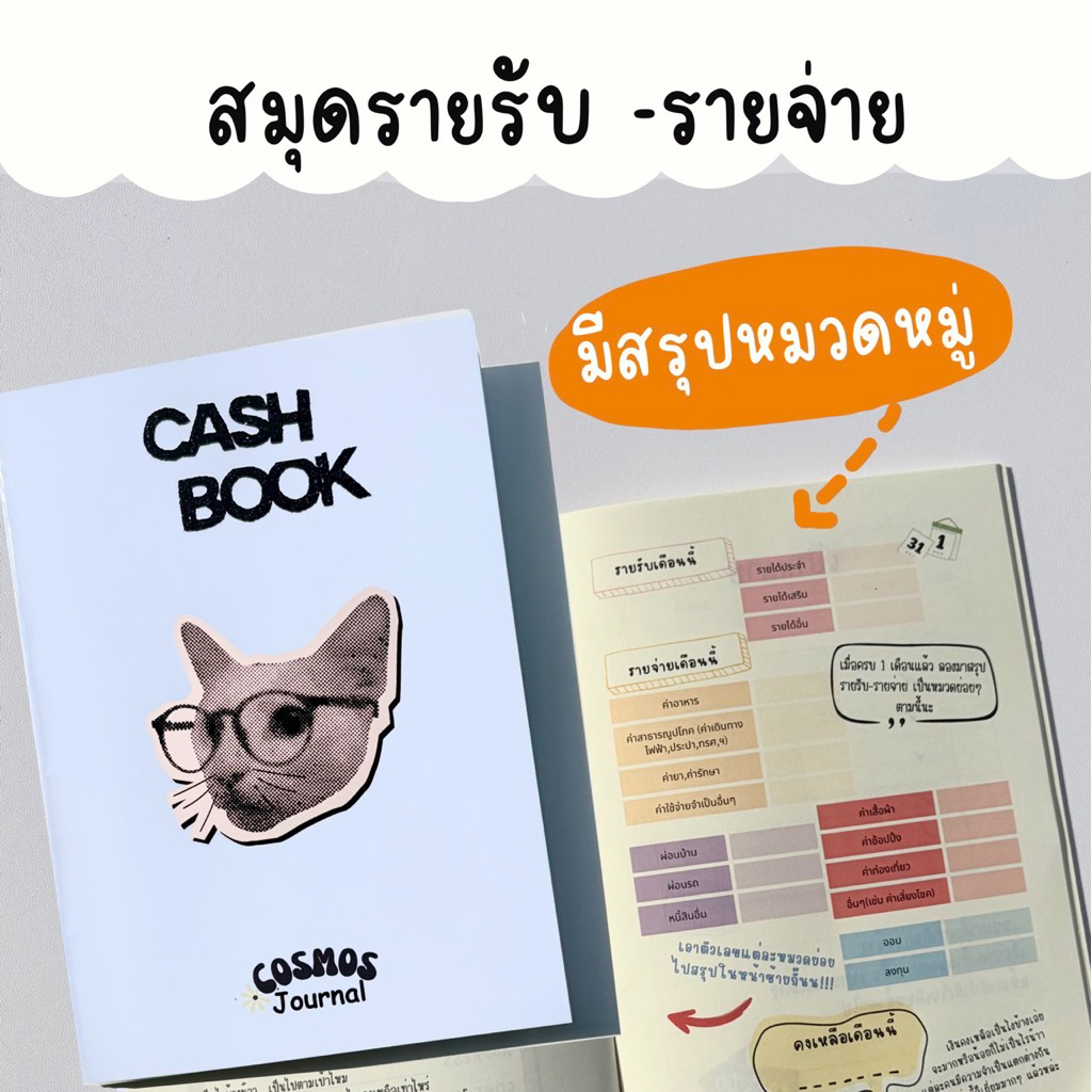 สมุดรายรับรายจ่าย Cashbook สรุปหมวดหมู่ กระดาษถนอมสายตา 80 แกรม 40 หน้า