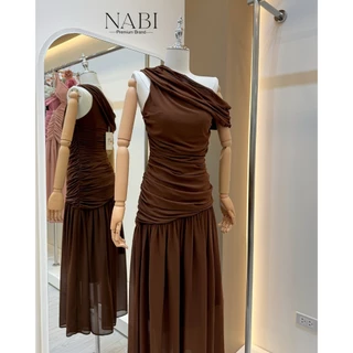 🚩ร้านโค้ดคุ้ม🚩 NABI เดรสยาวไหล่เฉียง มีฟองน้ำ ซับใน ใส่ออกงาน งานแต่ง ออกงาน ออกเดท ดินเนอร์
