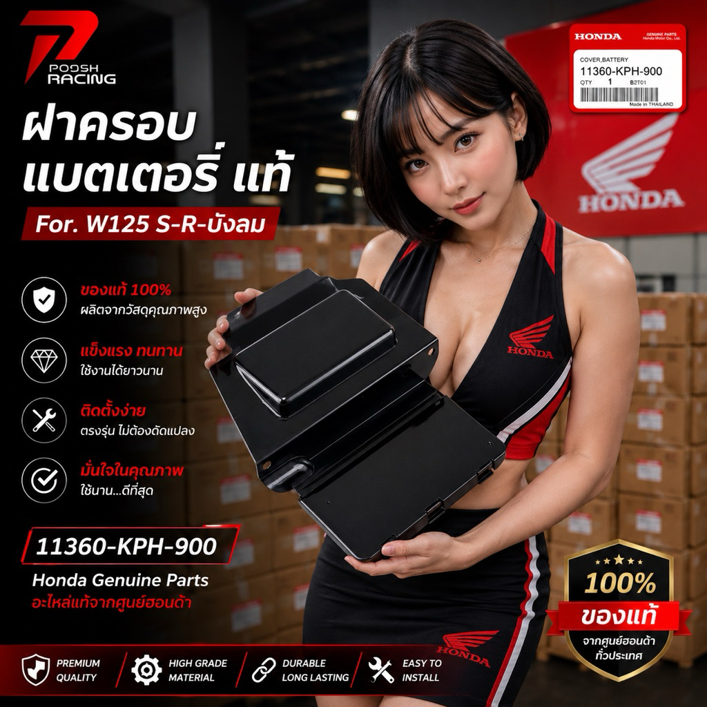 ฝาปิดแบต ​ฝาปิดกล่องแบตเตอรี่​ 50381-KPH-900 W125 R W125​ หัวเถิก  W125iไฟเลี้ยวบังลม ​ปี2002-10​  แท้​ศูนย์HONDA