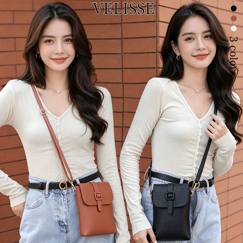 Mini phone bag  สไตส์เกาหลี กระเป๋าสะพายข้างใส่มือถือ หนังPU ใส่โทรศัพท์ได้ (จัดส่งจากไทย）