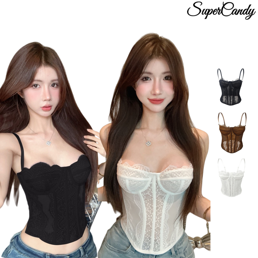 SuperCandy🌷สวมสายเอี๊ยมไว้ข้างนอก  พร้อมแผ่นรองหน้าอกและแหวนเหล็ก ลูกไม้ขนตา ซีทรู เสื้อคลุมสลิง สำหรับสาวๆ1