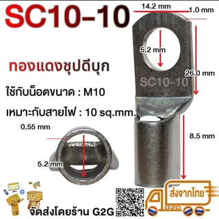 G2G หางปลา SC ทองแดงชุบดีบุก 1.5-50 sq.mm / ทรงยุโรป / รุ่นหนา / รูน็อต 4-12mm