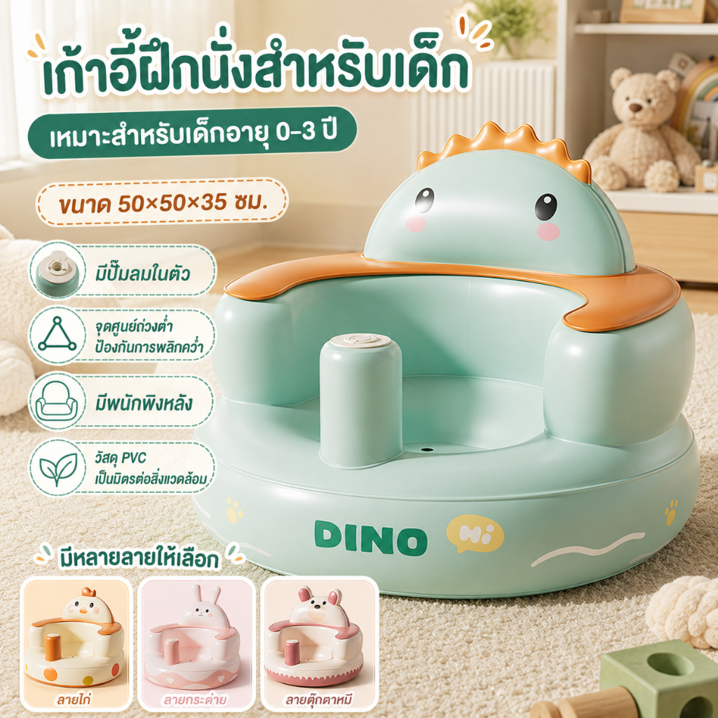 เก้าอี้เป่าลมสำหรับเด็ก เก้าอี้ฝึกนั่งเด็ก โซฟาเด็ก ฝึกนั่ง เหมาะสำหรับเด็กอายุ 3 เดือนขึ้นไป ฝึกการทรงตัวของทารก
