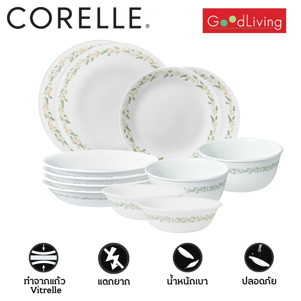 Corelle Lavender Wreath จานอาหาร จานแก้ว ชุด 12 ชิ้น [C-03-12-LVW]