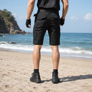 IX12 กางเกงคาร์โก้ ขาสั้น กางเกงยุทธวิธี ผ้ายืด สีดำ มีซับใน มีช่องกระเป๋าหลายช่อง XS-5XL