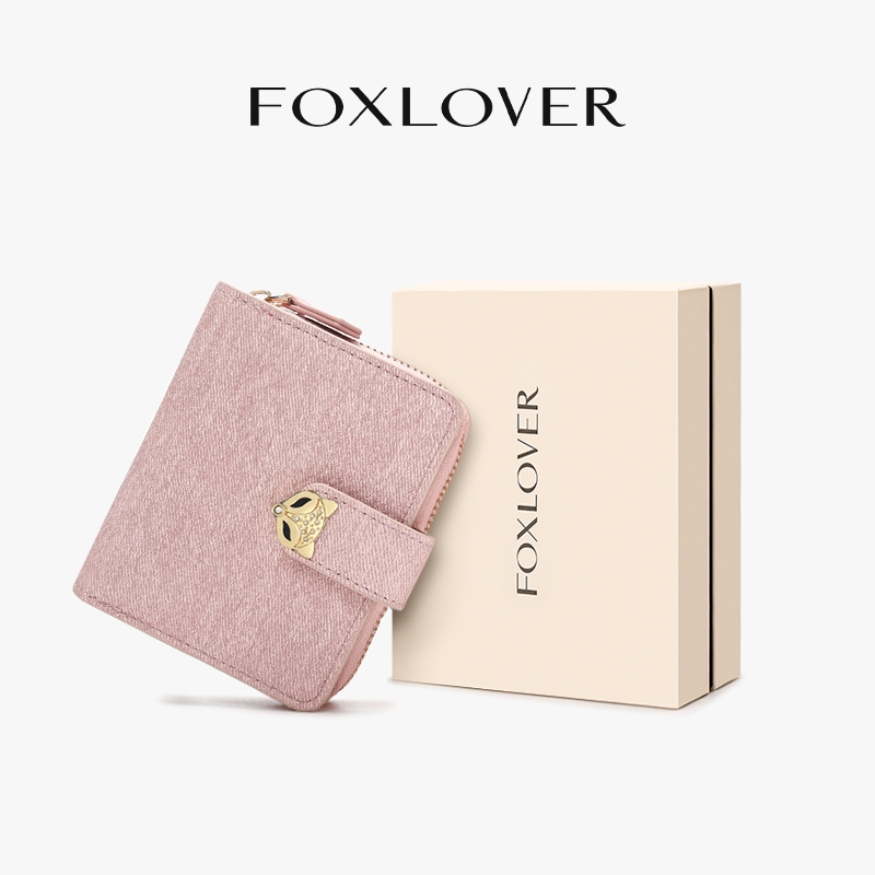 FOXLOVER กระเป๋าสตางค์ผู้หญิงใบสั้น ช่องใส่การ์ด 14ช่อง ต่อต้าน RFID ผ้ายีนส์แฟชั่น ฟรีกล่องของขวัญ