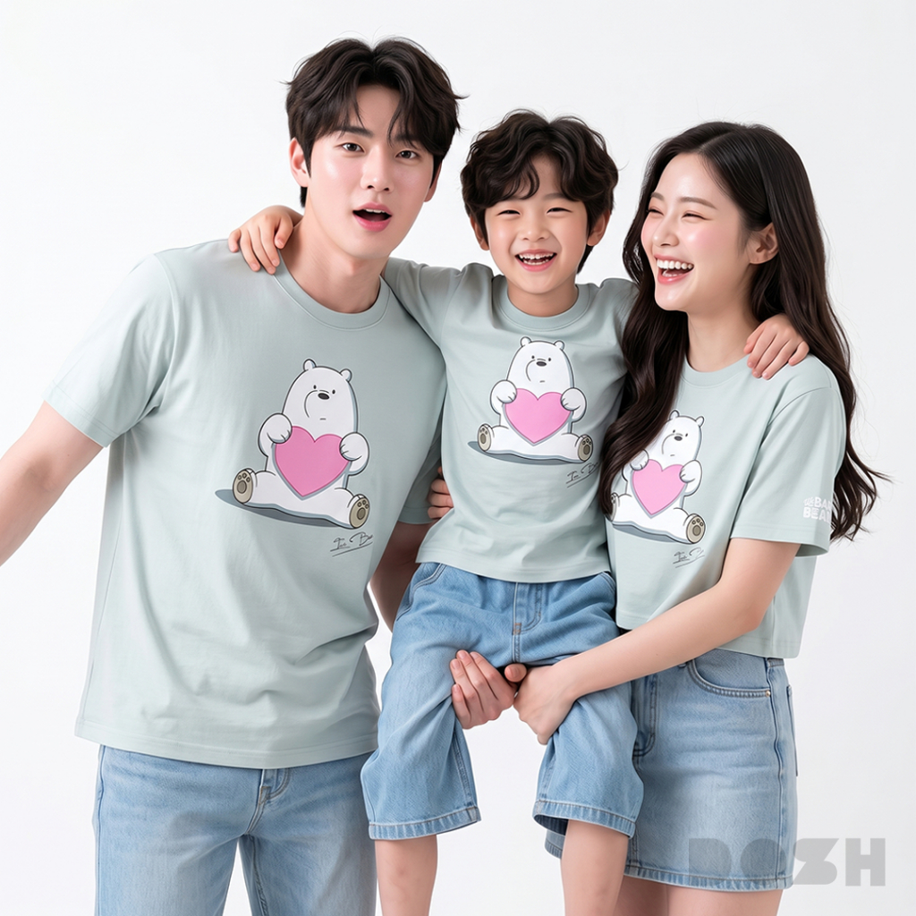 DOSH เสื้อยืดครอบครัวลาย WE BARE BEARS สีเขียวพาสเทล DBBMT5095-DBBWT1054-DBBBT5058-GR25