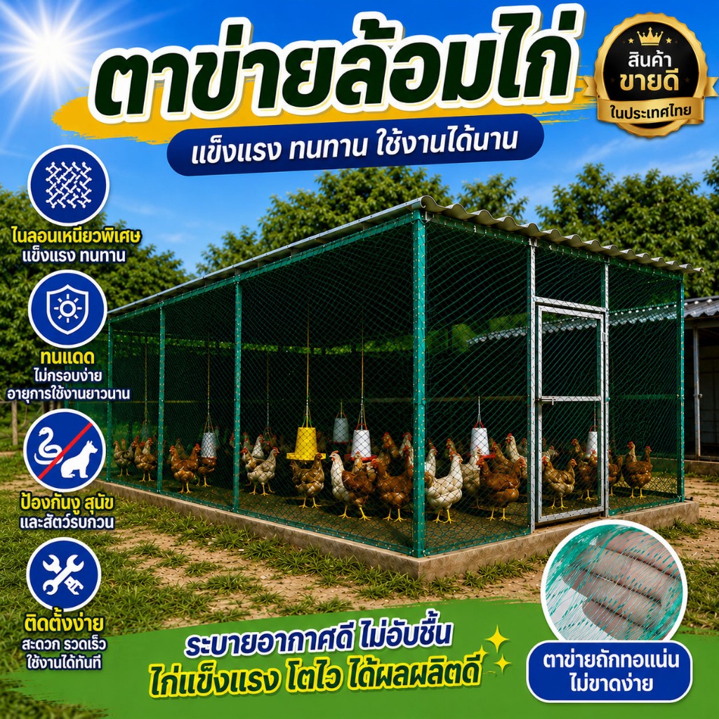 ตาข่าย อวนล้อมไก่ กันนก รั้วตาข่าย ตะข่ายล้อมไก่ ตาข่ายล้อมไก่ อวน ดาง ล้อมไก่ อเนกประสงค์ กรงไก่ เลี้ยงไก่ กันงู กันนก
