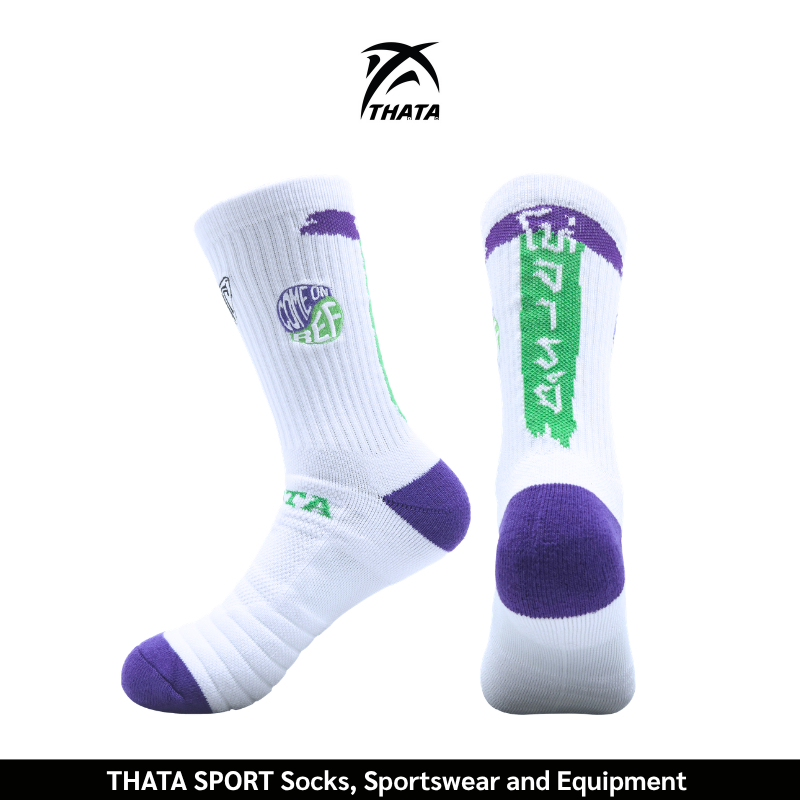 THATA Basketball Open White ถุงเท้าบาสเกตบอล THATA COME ON REF! โห่วจารย์ รุ่นแข่งขัน