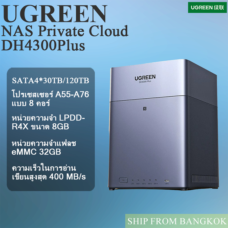 UGREEN NAS เก็บข้อมูลสูงสุด 120TB รองรับ 4K | เชื่อมต่อ 2.5GbE + USB 3.2 + Type-C + HDMI 2.0 รุ่น DH4300 Plus