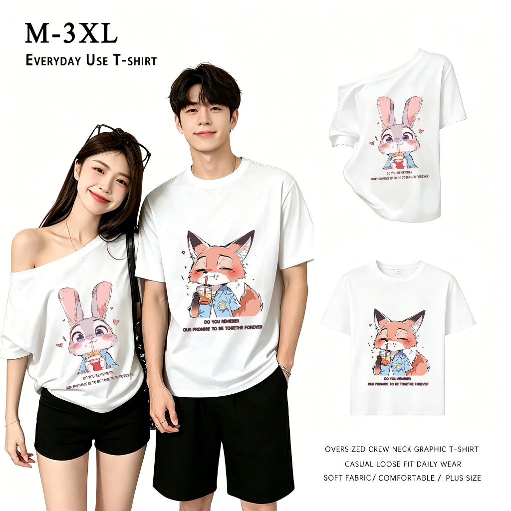 เสื้อคู่ไซส์ใหญ่ M-3XL ผู้หญิงเสื้อยืดรุ่นยอดนิยมเสื้อยืดผู้หญิงทรงสลิมเสื้อผ้าแฟชั่นสวยๆใหม่ล่าสุดชุดสวยๆฝ้ายแท้